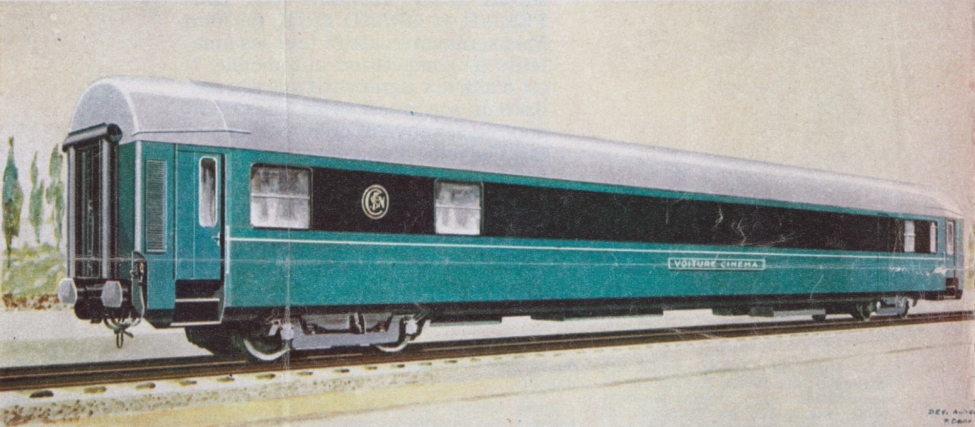 Dessins de la voiture cinéma Su 204 en livrée d'origine (section cinéma SNCF)